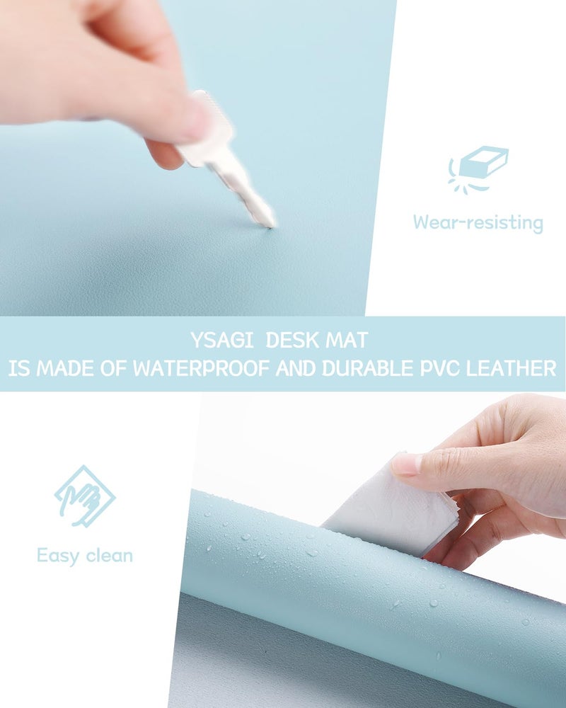 YSAGi Non-Slip Leather Desk Pad, Waterproof Laptop Computer Desk Keyboard Mat, Table Protector Blotter Mat, Large Mouse Pad for Office/Work/Home/Decor(Sky Blue, 31.5" x 15.7") - Image 4